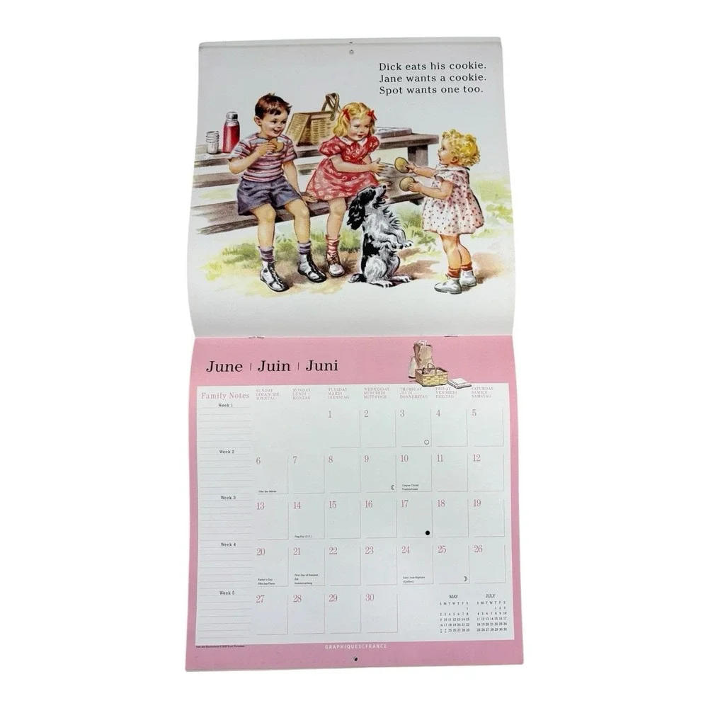 2004‎ Fun with Dick and Jane 16-Month Wall Calendar w/ Stickers Vintage